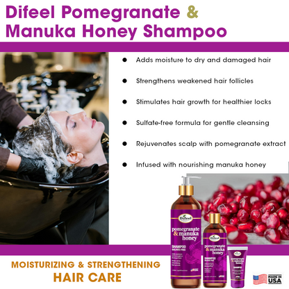 Difeel Pomegranate & Manuka Honey Sulfate Free Shampoo 12oz