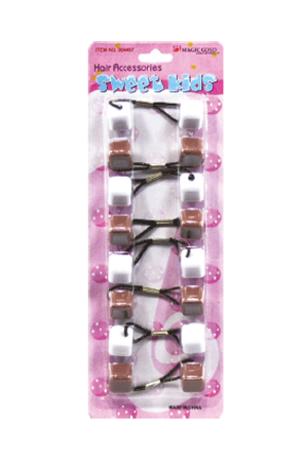 Magic Gold Hair Baubles - Square #SQ8 Brown/White - Beautiful Black Hair