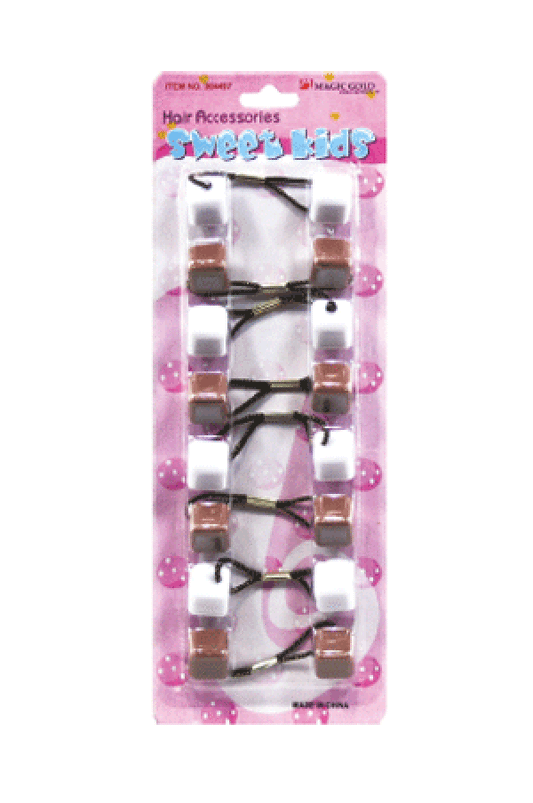 Magic Gold Hair Baubles - Square #SQ8 Brown/White - Beautiful Black Hair