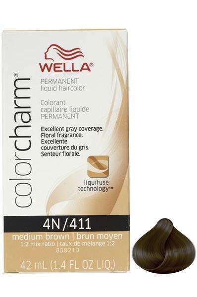 Wella Color Charm Permanent Liquid Hair Color - 4N/411 Medium Brown - Beautiful Black Hair