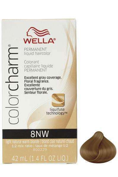 Wella Color Charm Permanent Liquid Hair Color - 8NW Light Natural Warm Blonde - Beautiful Black Hair