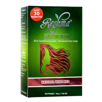 Reshma 30 Minute Henna Semi Permanent Hair Color - Natural Red Wine