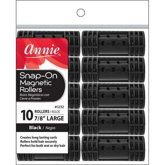 Annie Snap On Magnetic Rollers 7/8" Large Black #1232