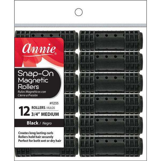 Annie Snap On Magnetic Rollers 3/4" Medium Black #1233