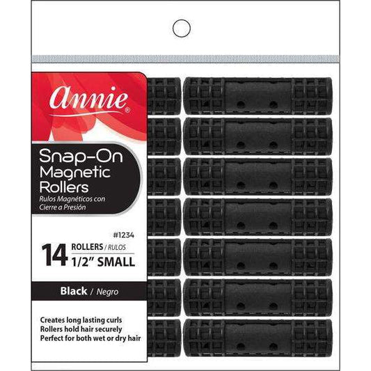 Annie Snap On Magnetic Rollers 1/2" Small Black #1234
