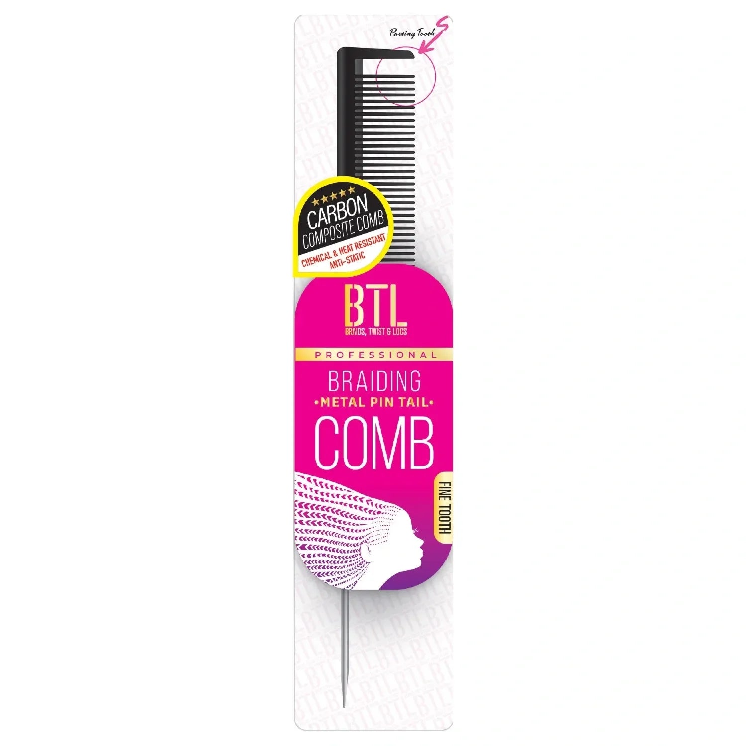 BTL Braiding Metal Pin Tail Fine Tooth Comb - Black