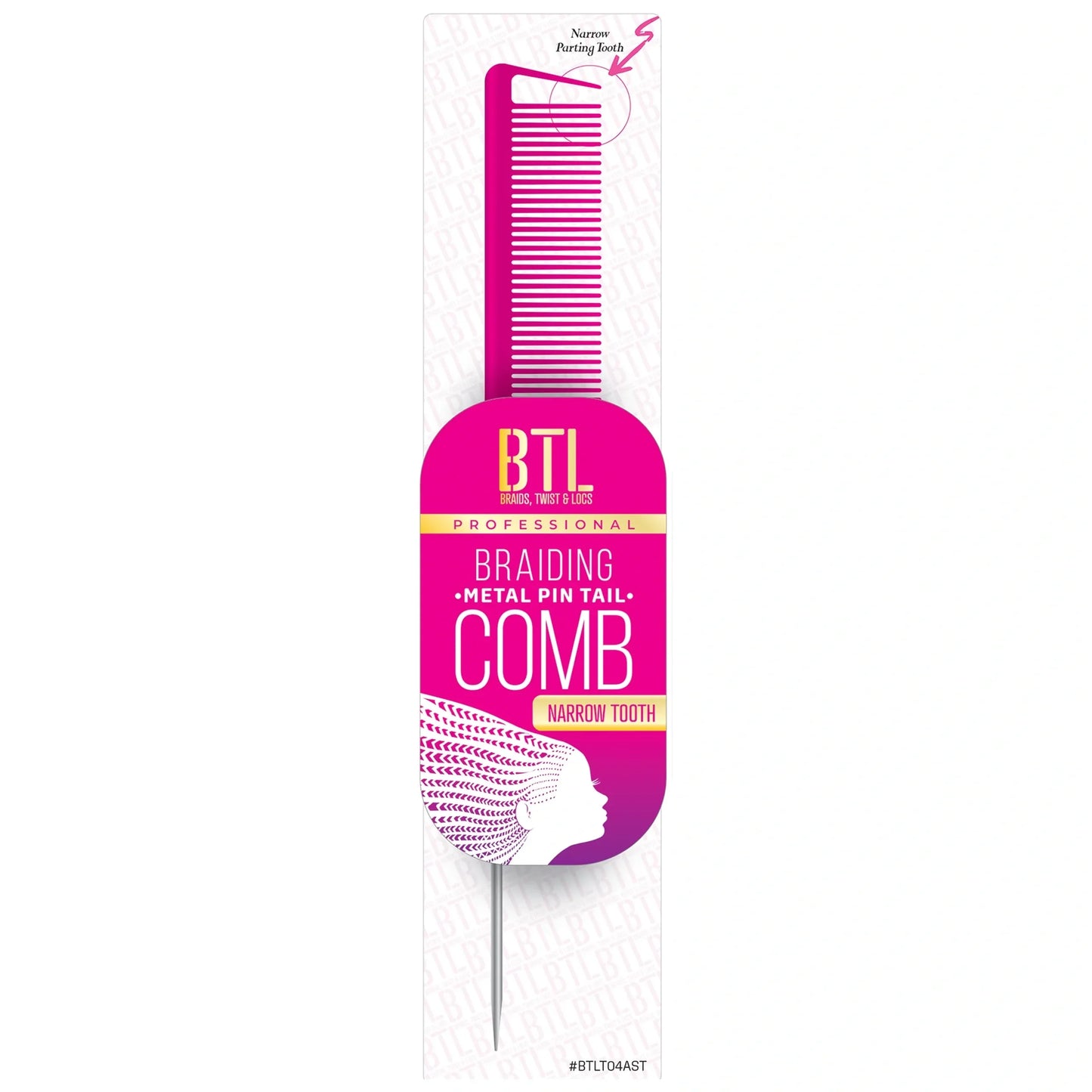 BTL Braiding Metal Pin Tail Fine Tooth Comb - Pink