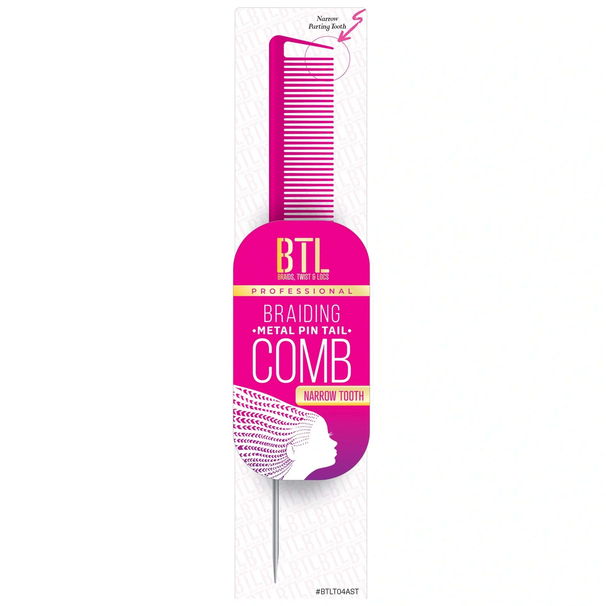 BTL Braiding Metal Pin Tail Fine Tooth Comb - Pink
