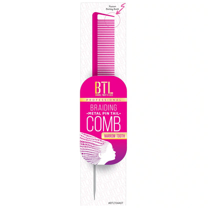 BTL Braiding Metal Pin Tail Fine Tooth Comb - Pink