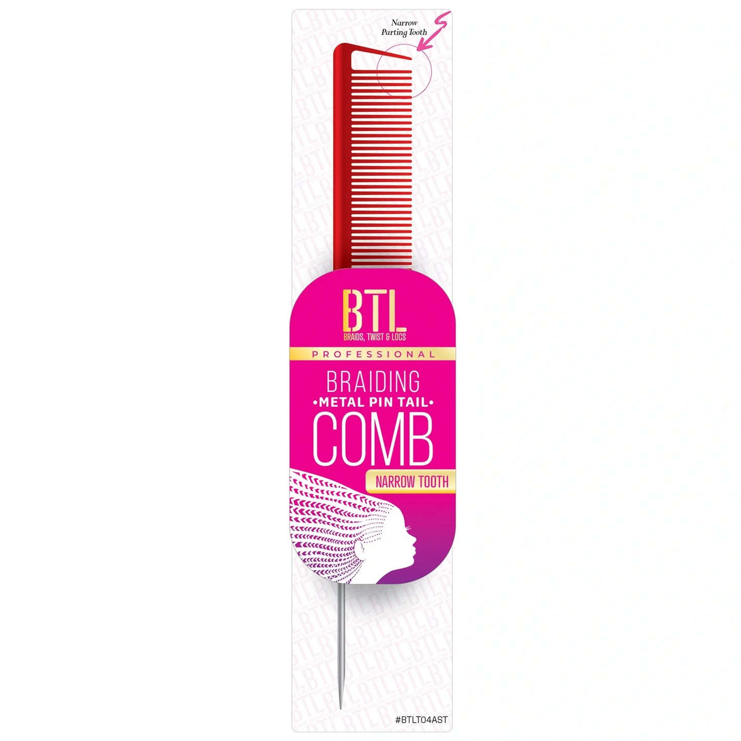BTL Braiding Metal Pin Tail Fine Tooth Comb - Red