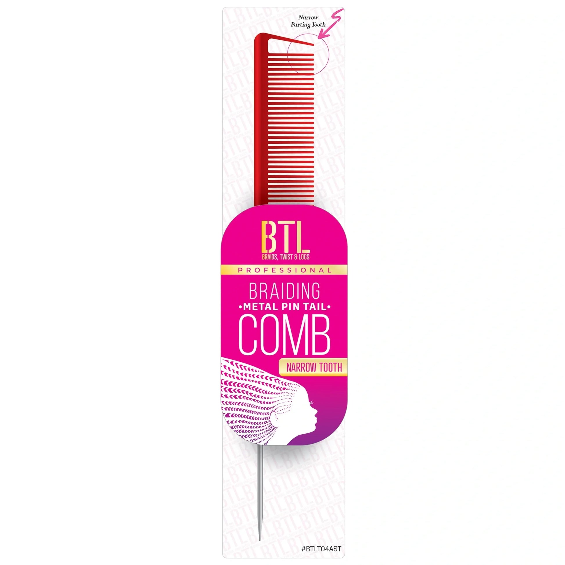 BTL Braiding Metal Pin Tail Fine Tooth Comb - Red