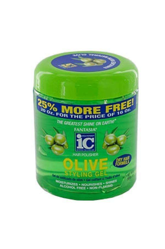 Fantasia IC Hair Polisher Olive Styling Gel w/ Sparkle Lites 20oz - Beautiful Black Hair