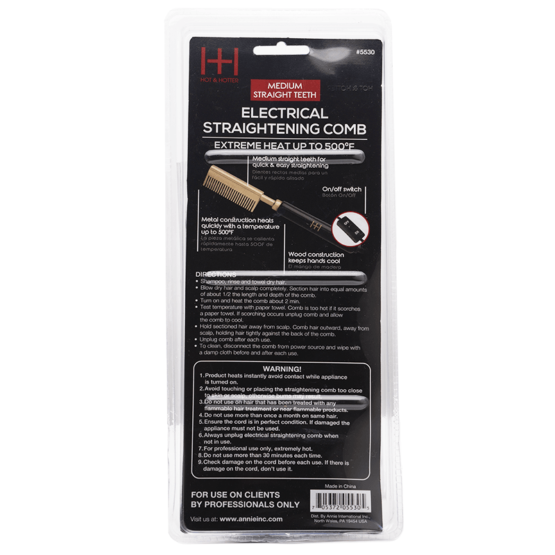 Hot & Hotter Electrical Straightening Comb Medium Straight Teeth #5530