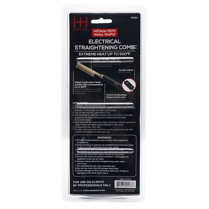 Hot & Hotter Electrical Straightening Comb Medium Teeth w/ Small Temple Head #5533