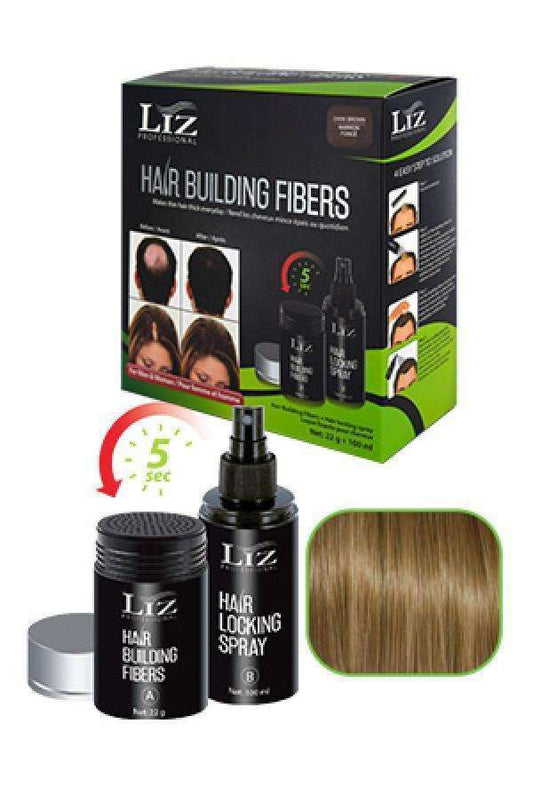 Liz Professional Hair Building Fibers & Locking Spray - Light Brown - Beautiful Black Hair