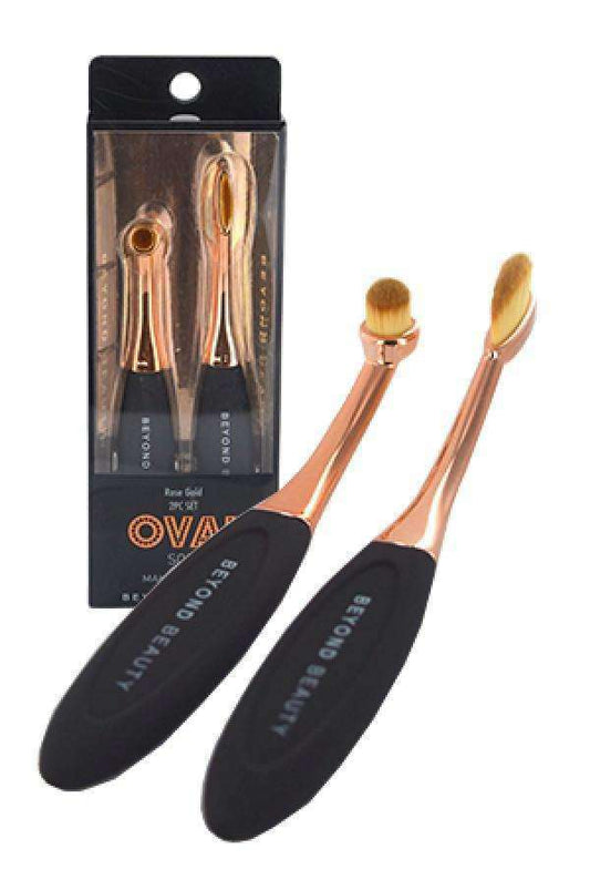 Rose Gold Oval Soft Makeup Brush - 2pc Set - Beautiful Black Hair