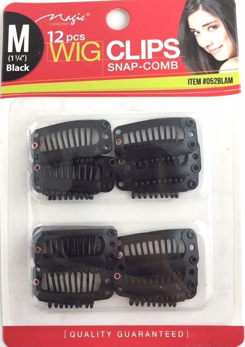 Magic Collection 12pcs Snap Comb Wig Clips - Medium Black #052BLAM