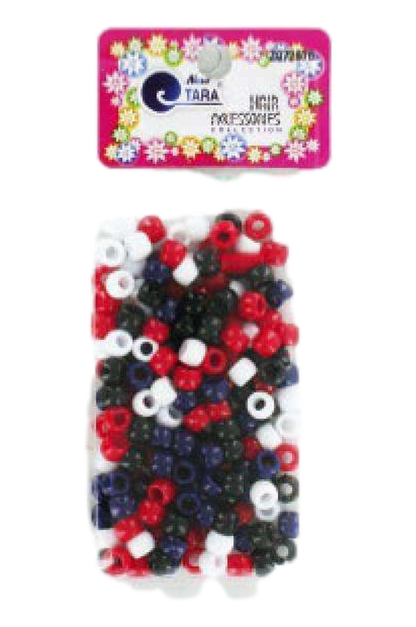 Tara Hair Beads - Red, Black, White & Blue Mix #72678 - Beautiful Black Hair